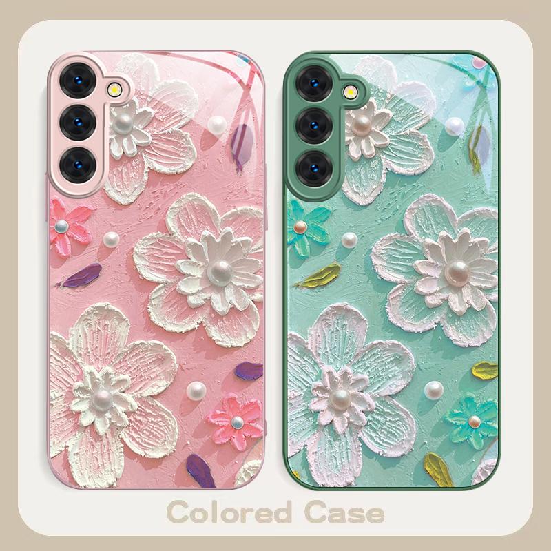 Creme Reis Weiße Blüten Für Samsung S26 S22 S8 S9 S10 S20 Ultra S21 Pro S22 Plus S23 FE S24Ultra S25 Edge S24+ Glas Handyhülle