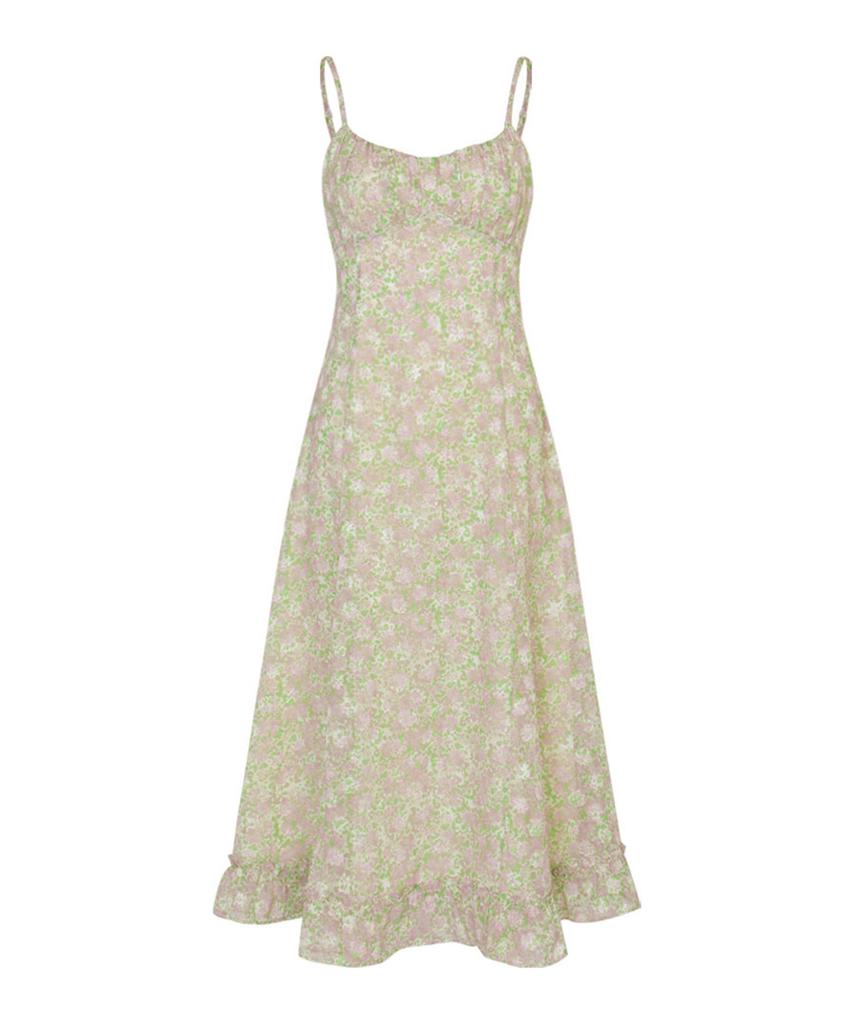 Lulu Seoul Lily Shirring Long Dress (Light Green)