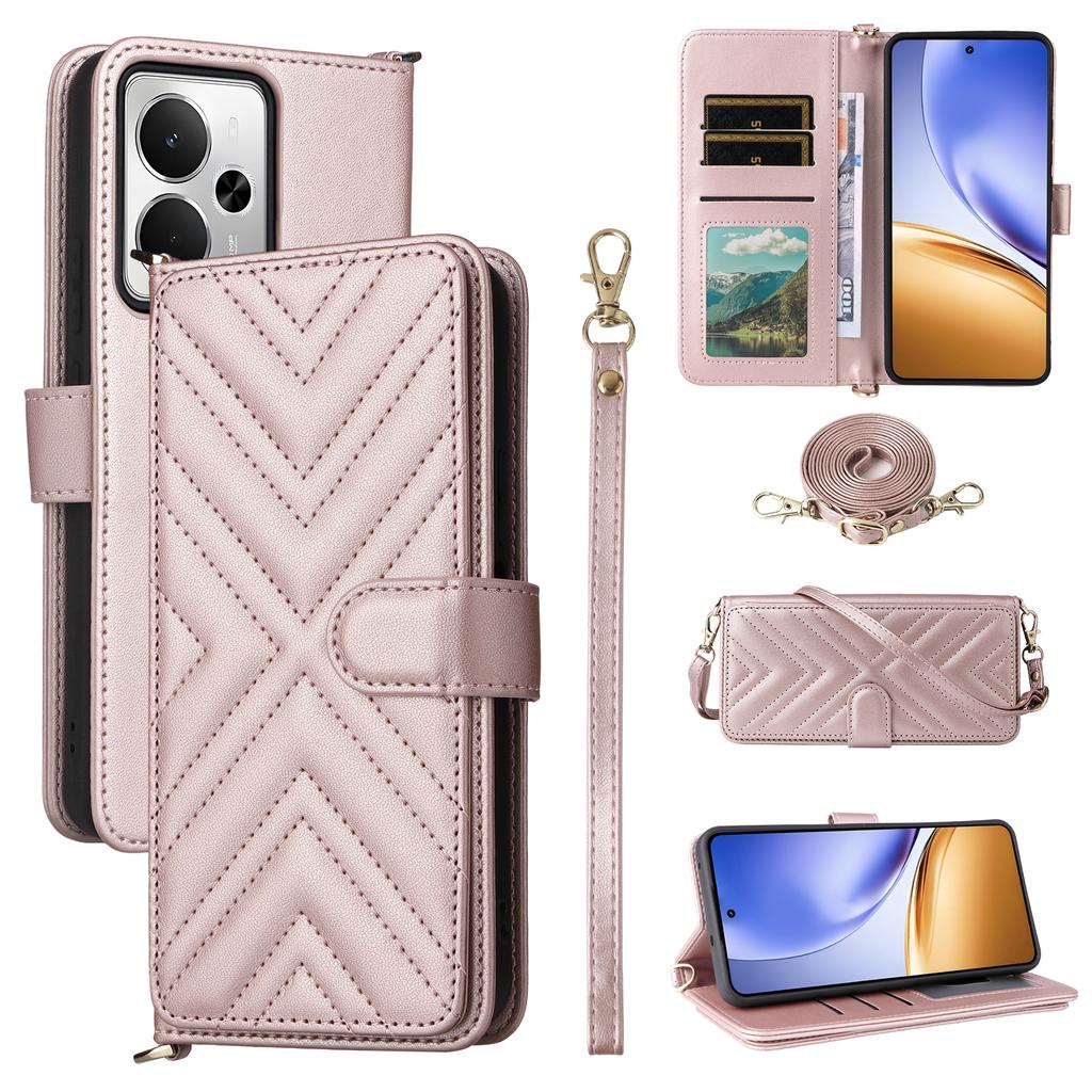 For Realme 14T 5G/14 5G Case with Shoulder/Wrist Strap Leather Phone Cover Stand Wallet