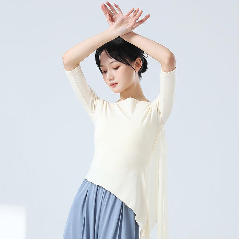 Klassische Tanzübungsbekleidung Fingerlinge Seitenschlitz Tüll-Design Chinesischer Stil Freizeitkleidung Schickes Bühnenauftrittskostüm