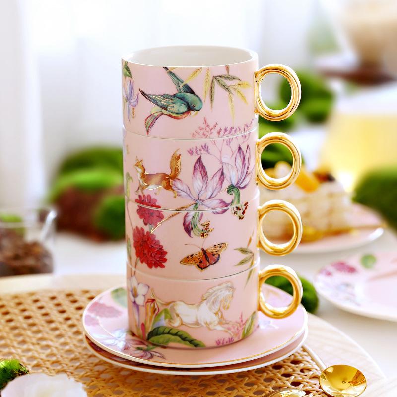 Nuoxuan Small Luxury Pastoral Ceramic Light Luxury Coffee Cup And Saucer Set Household Living Room Set Cup