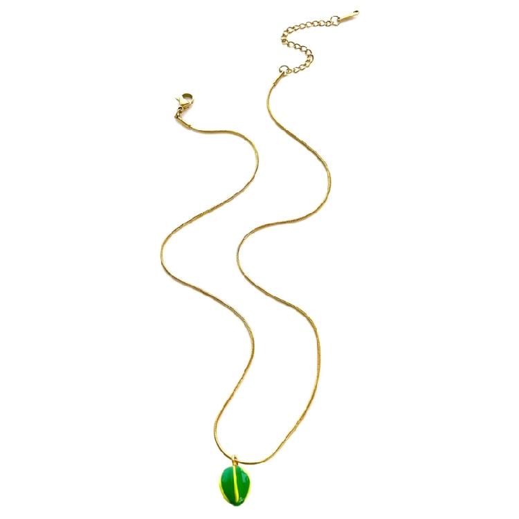 

Delicate Drip Color Flower Bud Pendant Necklace Stainless Steel Neck Chain For Gift Giving And Personal Adornment зелений