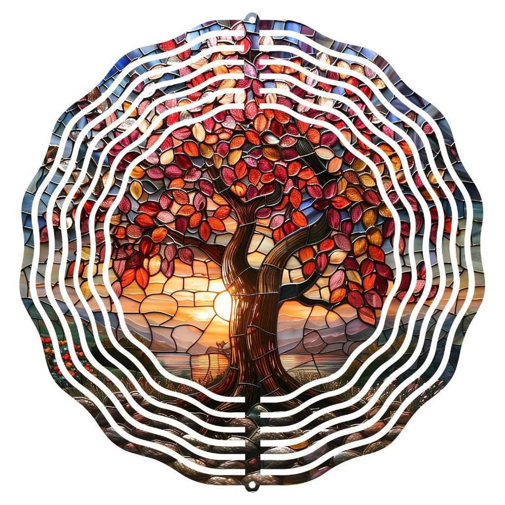 Tree of Life Wind Spinner, 10-Inch 2D Metal Hanging Garden Decor, No Power Needed Outdoor Wind Chime, Halloween Yard Art with Rotating Hook, Gift