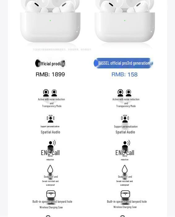 Huaqiangbei Pro 3. Generation Geräuschunterdrückende Bluetooth-Kopfhörer – Hochwertiger Klang für Apple