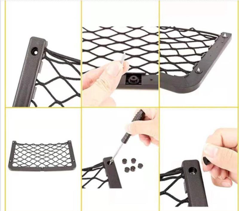 Bolsa de Rede para Carro com Parafusos para Ajuste Seguro em Auto RV Casa Marinho Ônibus Lado do Assento Estrutura de Plástico com Bolsa de Armazenamento de Rede de Malha Elástica