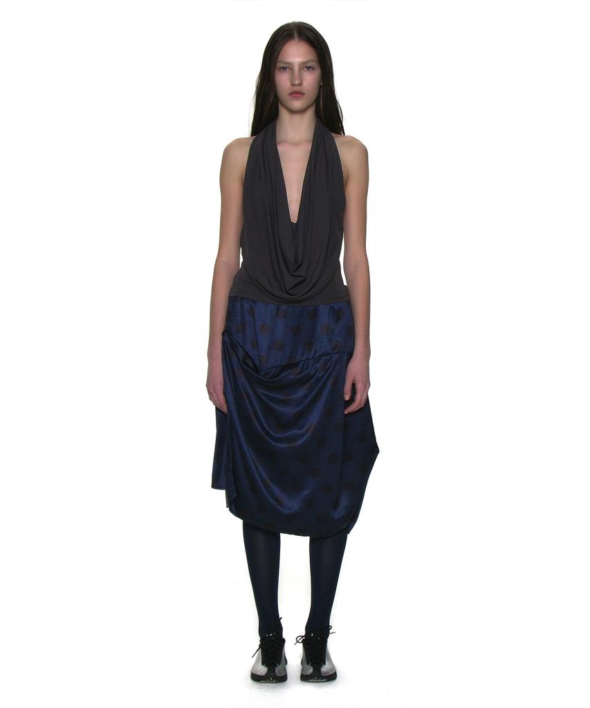 Partimento Woman Dot All-Over Printed Drape Midi Skirt_Navy