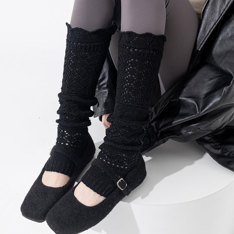 Boots Still Cotton Socks Cover Relief Hollow Warm Knitting Retro Gray Heavy Industry Long Tube Stack Calf Leg Cover
