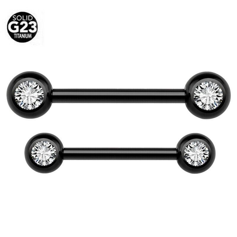 CUTE Nipple Bars | G23 Titanium Nipple Piercing Bar Gem Tongue Straight Rings 12-14mm Jewellery