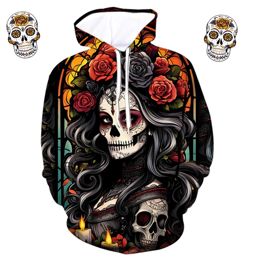 Sudadera vintage para hombre con estampado gráfico de calavera 3D, sudadera informal con capucha, ropa de gran tamaño para otoño y primavera, jerséis de manga larga estilo Harajuku