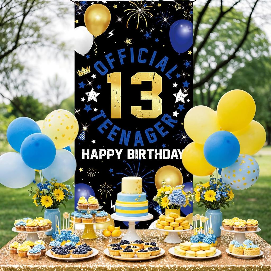 Vicycaty Happy 13th Birthday Decorations for Boys Girls, 13th Birthday Banner Backdrop, Fabric 13 Official Teenager Party Yard Sign Photo Props Door