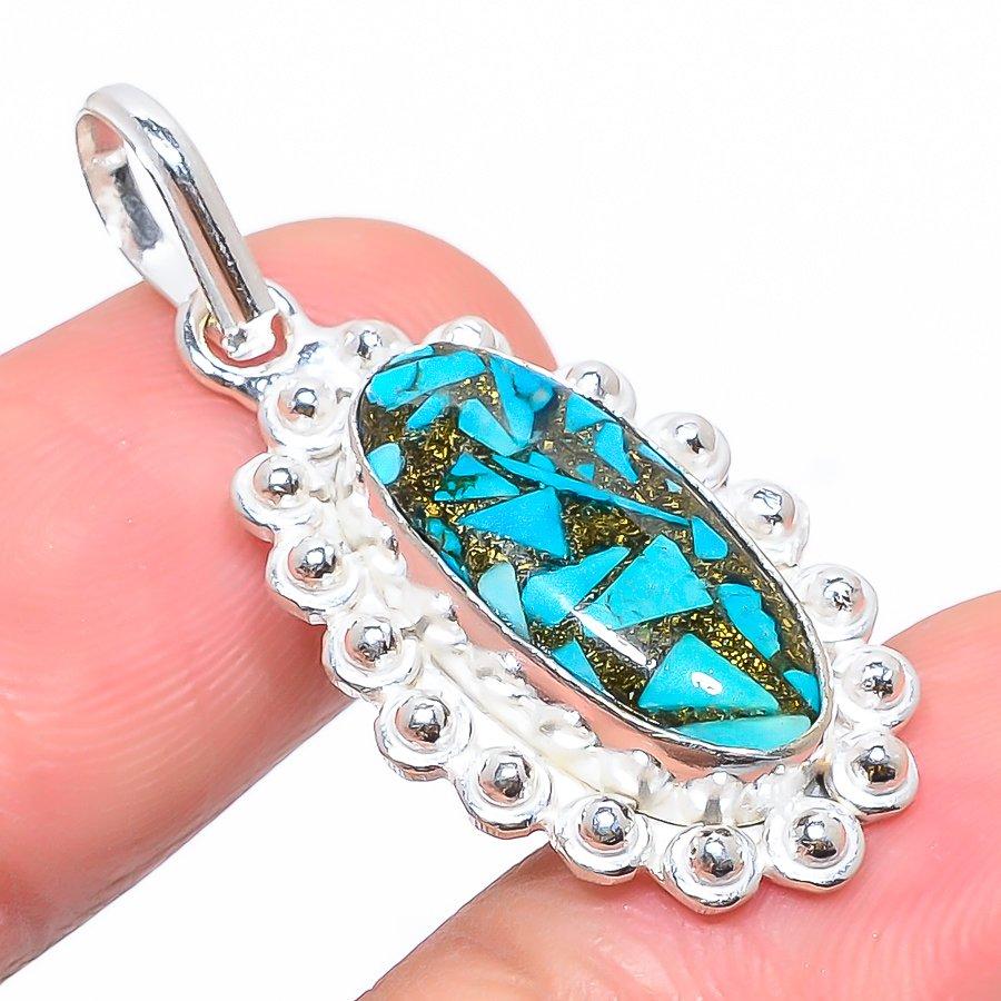 

Natural Copper Turquoise Gemstone 925 Sterling Silver Gift Pendant 1.46 f2U04