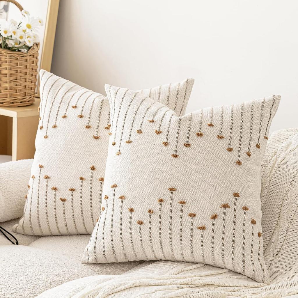 Throw Pillow Covers 18x18 Neutral Decorative Textured Cushion Case Farmhouse Pillowcase Modern Square Pillow Covers for Sofa
