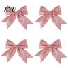 Christmas Floral Arrangement Bows 4Pcs Glitter Bow, Sparkling Ribbon Hanging Ornament for Tree Front Door Wreath, Festive Holiday Home Party