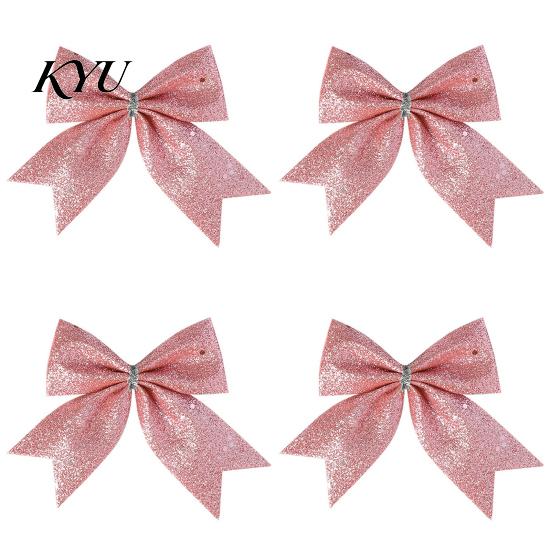Christmas Floral Arrangement Bows 4Pcs Glitter Bow, Sparkling Ribbon Hanging Ornament for Tree Front Door Wreath, Festive Holiday Home Party