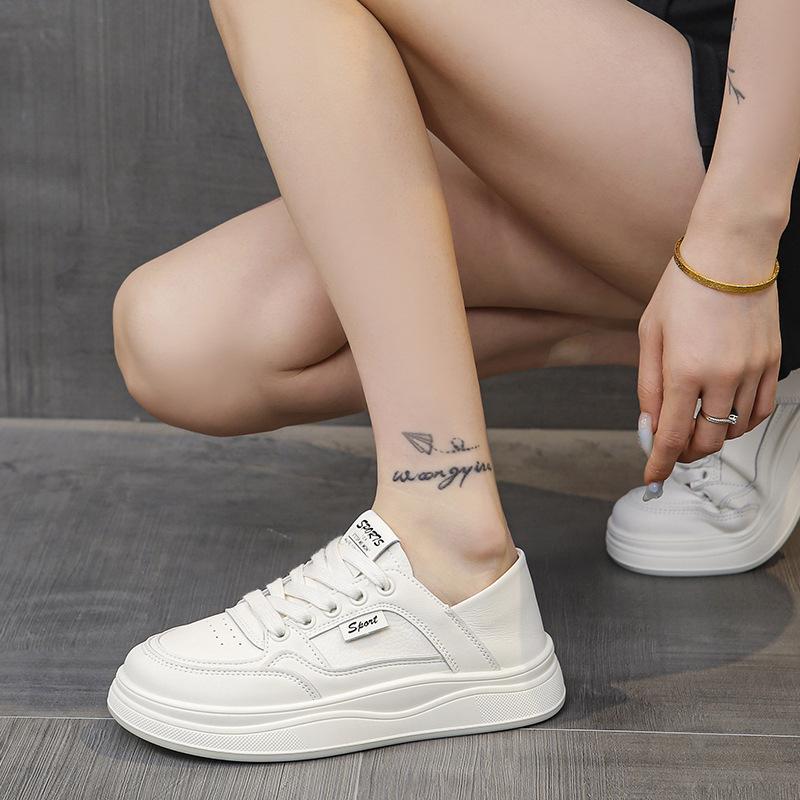 Leather little white shoes women's 2025 new popular autumn versatile flat two wear student non-slip sports board shoes women