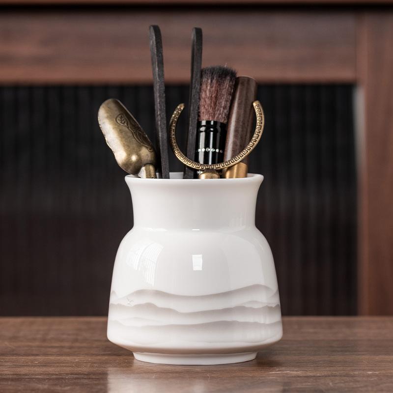 

Suet jade porcelain tea ceremony six gentlemen accessories tea needle teaspoon tea clip pen holder tea brush high-grade Chinese pen holder