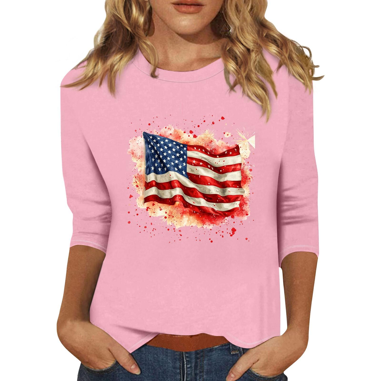 

Женский топ с круглым вырезом и принтом, футболка с рукавами три четверти Футболка с рукавами три четверти M розовый