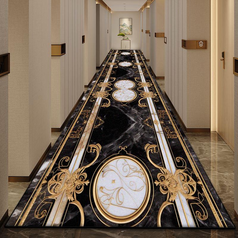 Luxury Marble Long Corridor Carpet Non-slip Washable Hall Runner Carpets Stairway Rug European Style Aisle Door Mat Customizable