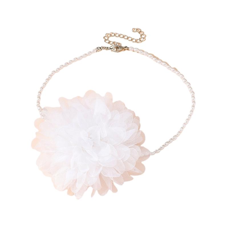 Простая Газовая Цветок Ожерелье-чокер Украшение Жемчужная Цепочка на Шею Женская Цепочка на Ключицы 1 белый