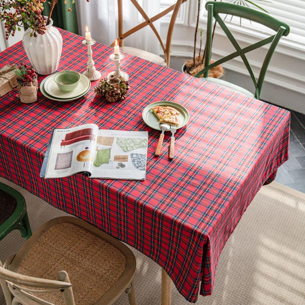 Tablecloth Yarn Red Checkered Festive Decorative Table Cloth American Fabric