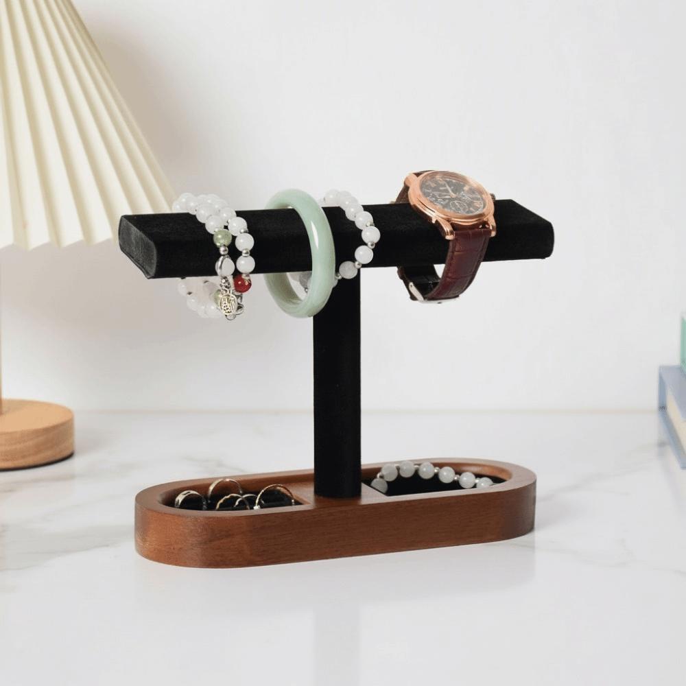 Space-saving Wooden Jewelry Organizer T-bar Design Watch Display Stand  Home Use