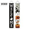 Halloween Festive Decor Porch Sign Banner, Pumpkin Ghost Party Awning Hanging Wall Atmosphere Decoration Door Decoration, Front Wreath Banner