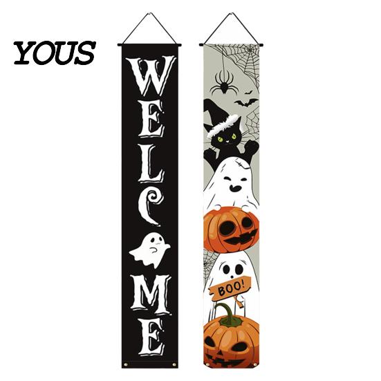 Halloween Festive Decor Porch Sign Banner, Pumpkin Ghost Party Awning Hanging Wall Atmosphere Decoration Door Decoration, Front Wreath Banner