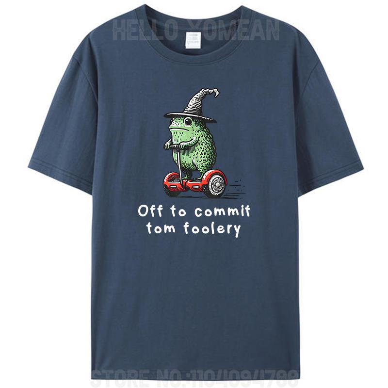 Off To Commit Tom Foolery Frog Whimsical Frog Wizard Meme Women Men's 100% Cotton T-Shirt Graphic Tee Shirts Tops Novelty Gifts