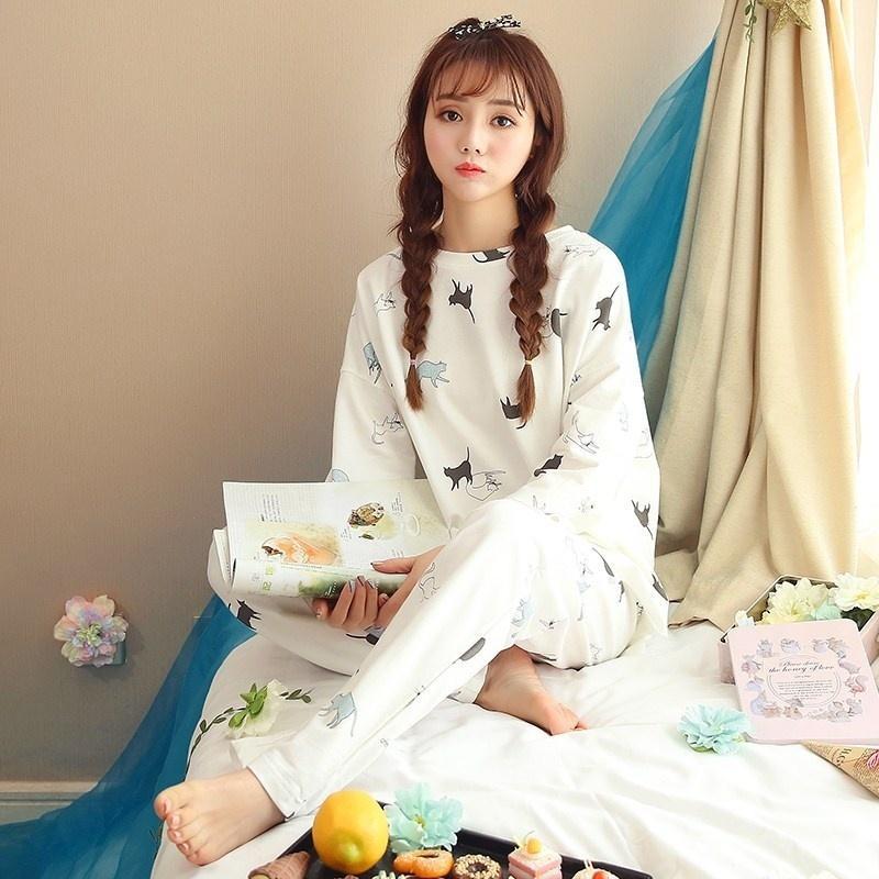 Women's Long-sleeve Sleepwear Spring and Autumn Casual Home Ladies Pajamas