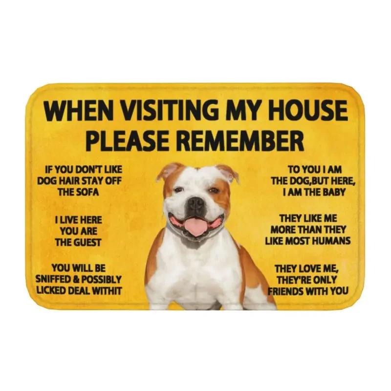 Please Remember Staffordshire Bull Terrier House Rules Doormat Mat Anti-Slip Kitchen Bath Living Room Entrance Rug Carpet