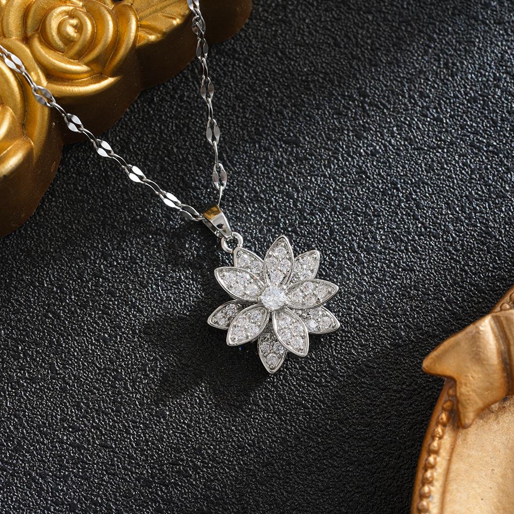 2026 New Exquisite Rotating Zirconia Daisy Pendant Necklace for Women