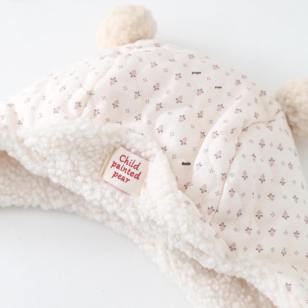 Kwiatowa czapka Lei Feng dla niemowląt: Styl koreański, Pluszowy aksamit, Ochrona uszu zimowa