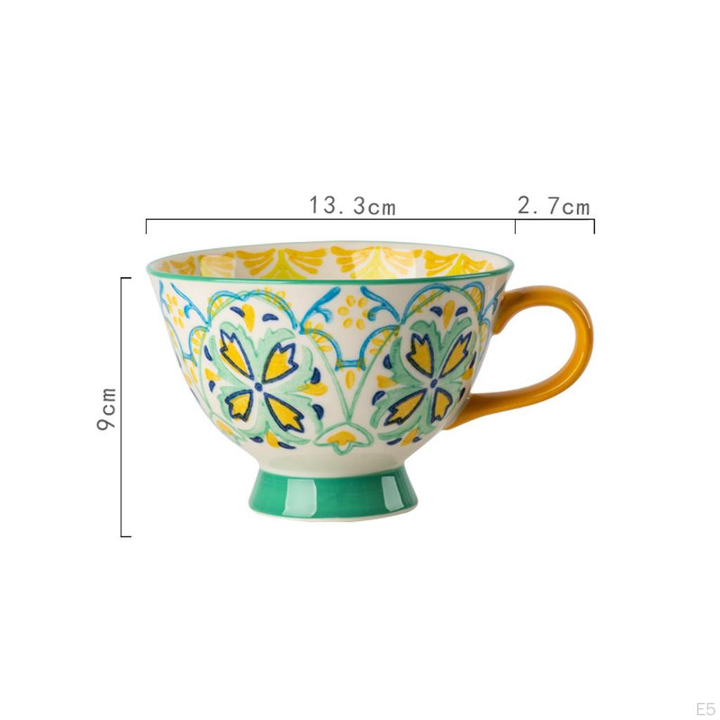 Ceramic Cup, Creative Tea Cups Birthday Gifts Retro Hand Painted Floral Pattern 420 Mug for