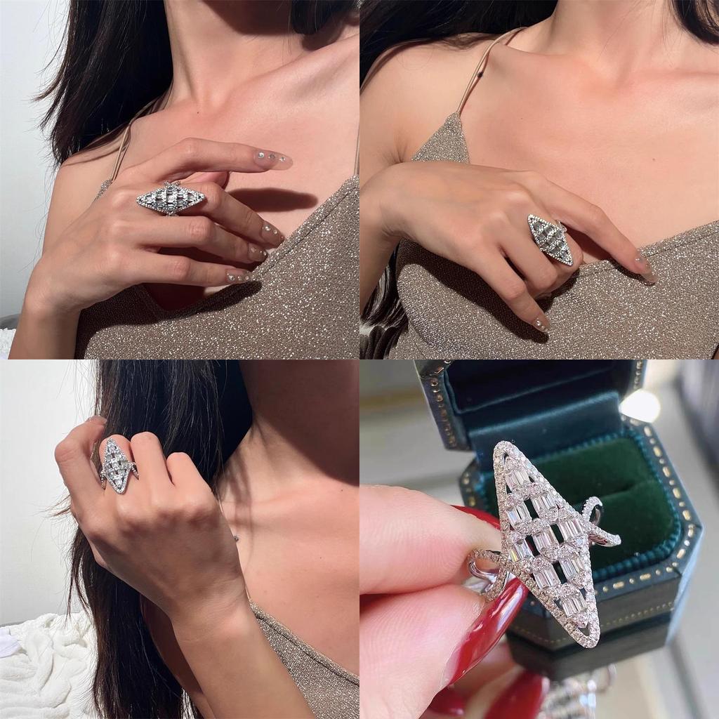 Luxurious High-end Crystal Geometric Adjustable Ring Featuring Unique Design For Women