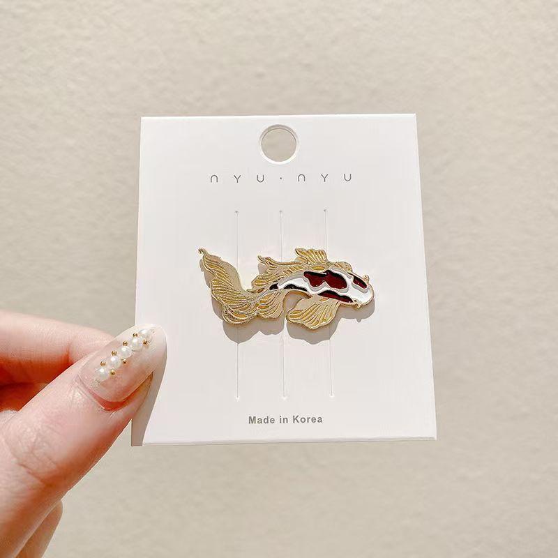 Red White Enamel Koi Brooches for Women Gold Anime Pins Chinese Lucky Fish Shape Brooch Women's Clothing Accessories