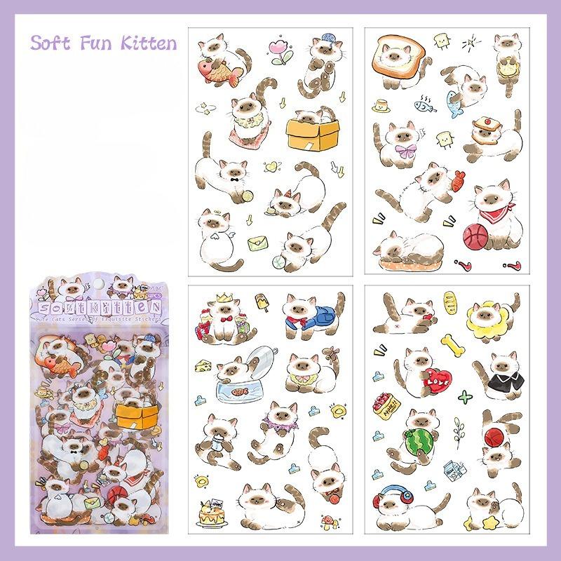 Soft Cute Cat Transparent Waterproof Pet Stickers Diy Hand Account Diary Stickers  Cute Animal Cat Stickers