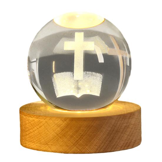 3D Hands Prayer Faux Crystal Ball with Wooden Base Clear Engraved Prayer Hand Ball Night Light Religious Christian Gifts for Women Men