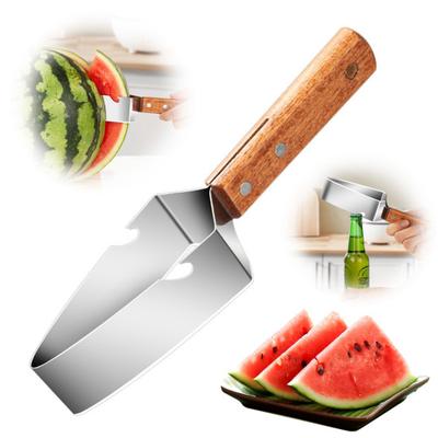 Stainless Steel Watermelon Slicer with Wood Handle, 2-in-1 Bottle Opener, Multi-Function Fruit Cutter for Melon & Apples, Rust-Proof, Essential