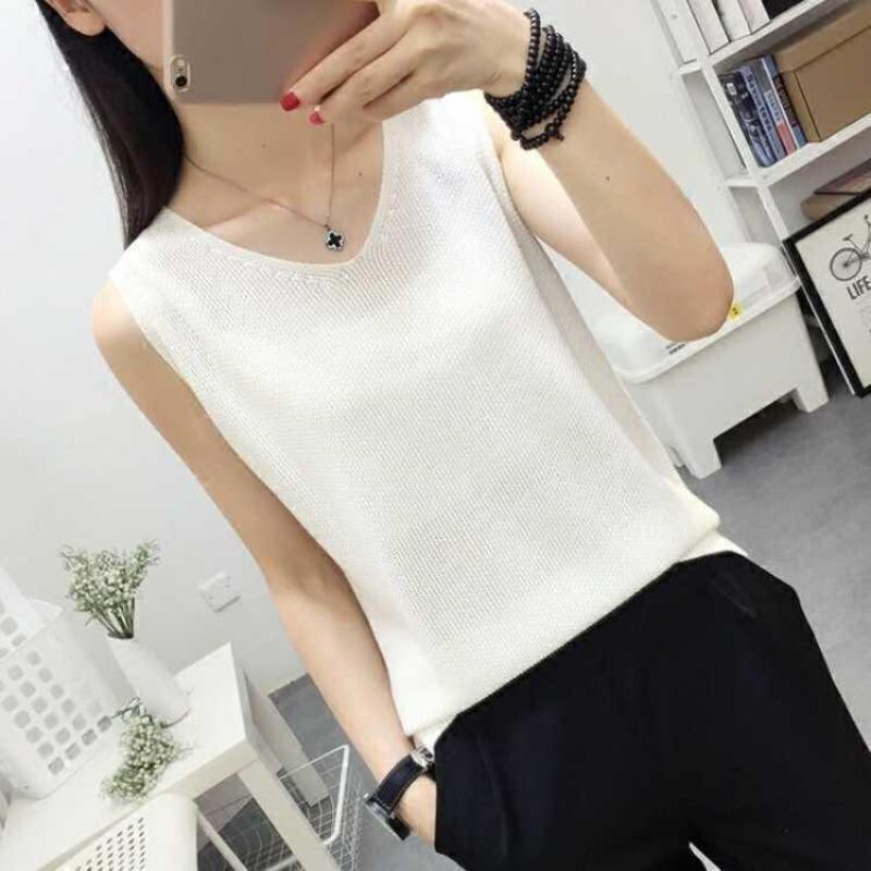 Loose, Covering The Stomach, Large-sized, Ice Silk, Halter-necked, Backless, Knitted Base Layer Top for Women