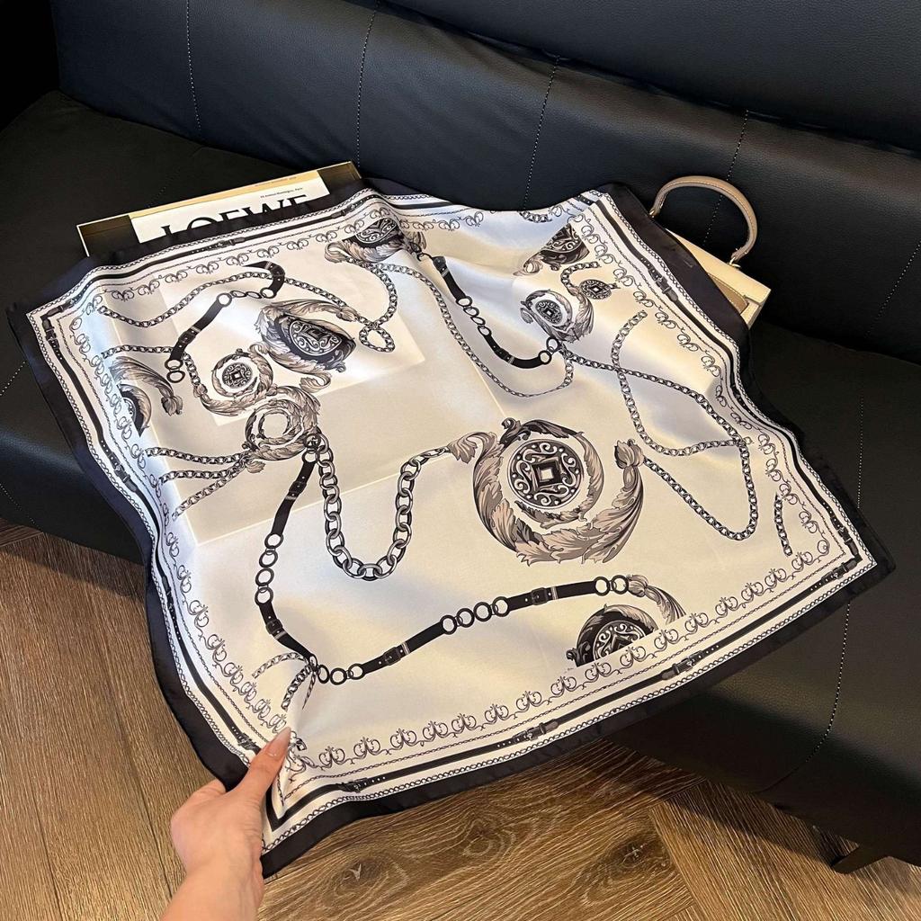 71 Silk Scarf Square Scarf High Sense Korean Fashion Versatile Professional Simulation Silk Small Scarf Retro Paper Pattern Silk Scarf Women