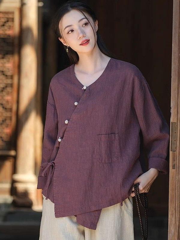 Chinese Zen Artistic Retro Cotton Linen Long Sleeve Shirt - 2025 Spring Autumn Collection: Versatile Loose Slimming Women's Wear