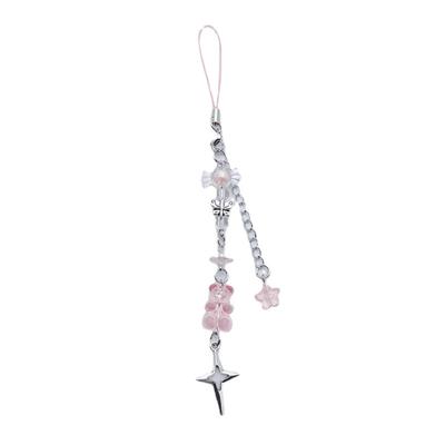 Cute Butterfly Bear Phone Charm Strap Sturdy and Elegant Mobile Phone Lanyard Anti-Lost Beaded Keychain Phone Chain