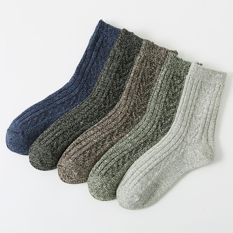 

5/10 пар осенне-зимних мужских носков, связанных двойной иглой, ретро однотонные утолщенные теплые носки до середины икры, носки из кроличьей шерсти, удобные 5 Pairs