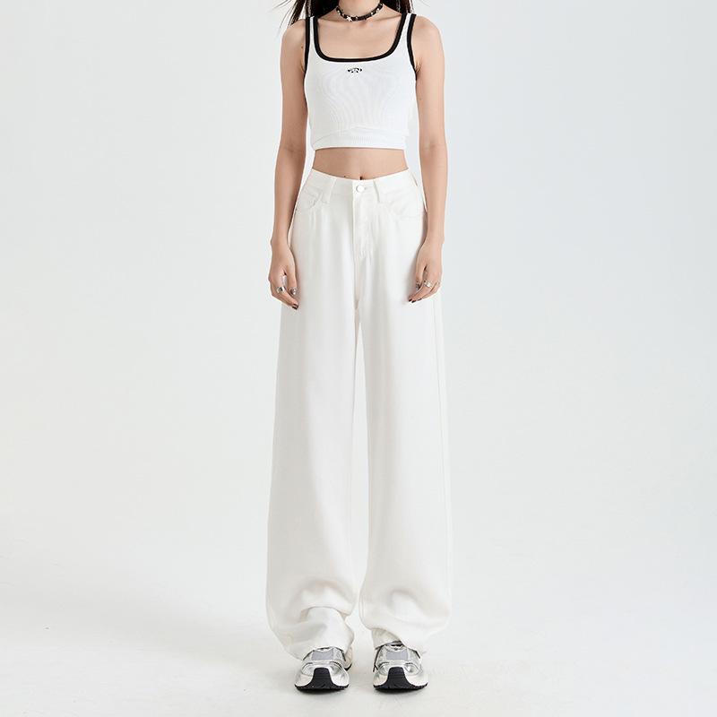 Women s High-Waisted Tencel Denim Jeans - Summer Loose Fit, Slimming, Wide-Leg, Straight-Leg Pants M