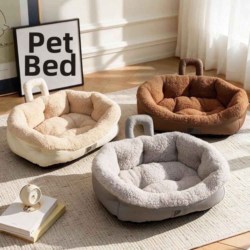 Dog Cushion Thickened Oval Pet Bed Soft Skin-Friendly Comfortable Handle Dog Kennel Warm Snuggle Cat Nest Winter Season
