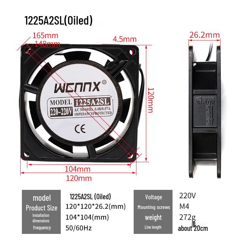 220V AC Small Axial Exhaust Fan with Distribution Box for Industrial Cabinet Cooling (12038 8025)