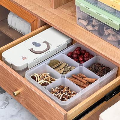 Portable Plastic Food Storage Box 2/3/6 Grids Moisture-Proof Sealed Dried Fruit Spice Grain Storage Container Kitchen Organizer