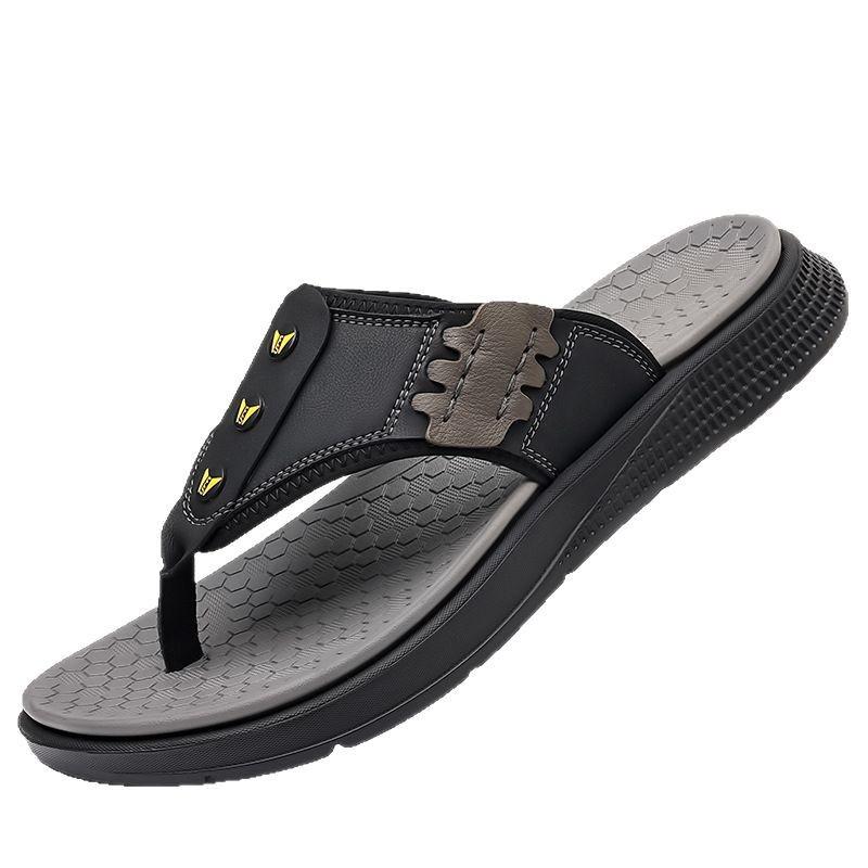 Fashion Summer New Designer Antiskid Soft Sole Flip Flops for Men Fashion Casual Leather Slippers Male Outwear Beach Shoes Man