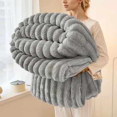 230*200cm Premium Plush Striped Throw Blanket - Ultra-Soft, Warm & Cozy for Sofa, Bed, Office, Travel, Hiking, Fishing - Versatile All-Season Gift