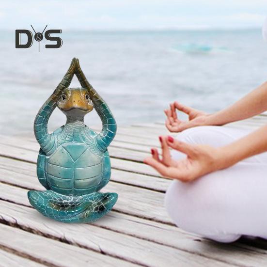 Yoga Meditation Sitting Turtle Figurine Resin Sea Turtle Statue Model Animal Sculpture Ornament Indoor Outdoor Garden Home Office Decoration Birthday